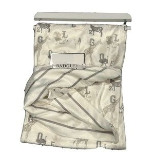 NEW Badgley Mischka Baby Blanket ABC Safari Animals Ivory Gray Reversible Stripe